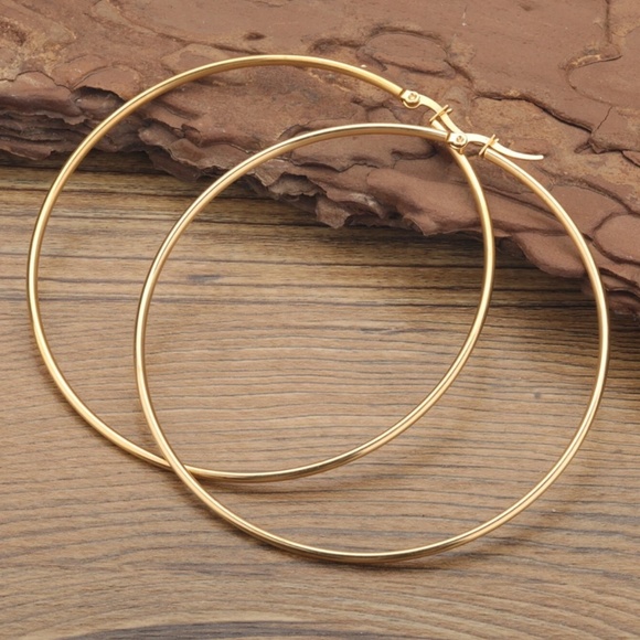 Rouge! Jewelry - Gold Tone Large Hoop Earrings Zinc Alloy Round